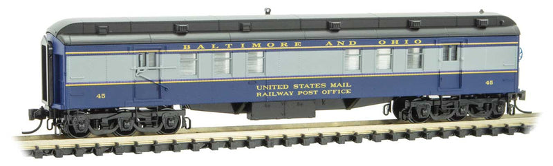 Pullman Heavyweight 60' Railroad Post Office - Ready to Run -- Baltimore & Ohio 45 (blue, gray, yellow)