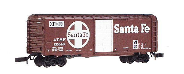 40' Standard Single Door Boxcar w/Roofwalk Removed & Marklin Couplers -- Atchison Topeka & Santa Fe # 22640 (Boxcar Red, white lettering)
