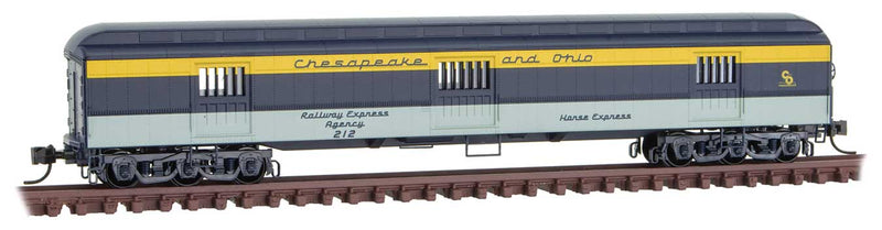 ACF 70' Heavyweight Horse & Express Baggage Car - Ready to Run -- Chesapeake & Ohio #212 (blue, gray, yellow)