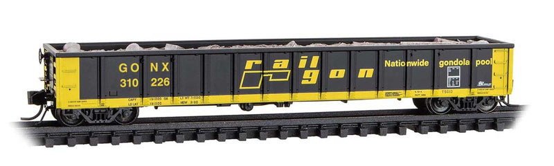 52'6" Greenville 2494 Mill Gondola - Ready to Run -- Railgon GONX #310226 (black, yellow)
