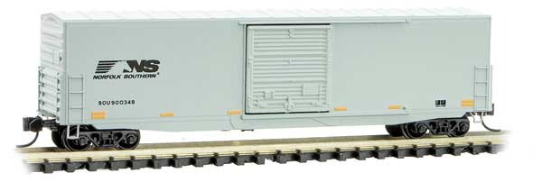 50' Boxcar with 10' Door, No Roofwalk, Short Ladders - Ready to Run -- Norfolk Southern SOU 900348 (gray, black)