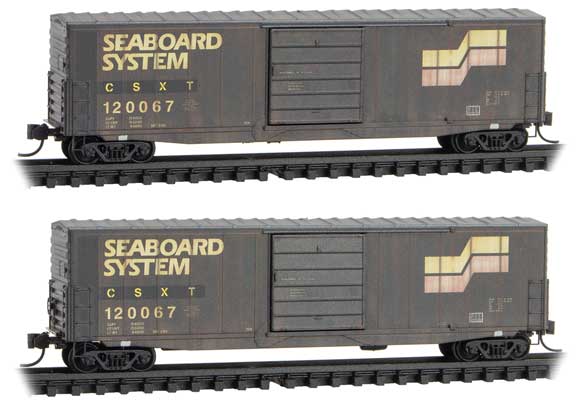 50' Boxcar with 10' Door, No Roofwalk, Short Ladders - Ready to Run -- Seaboard System CSXT #120067 (Weathered, black, yellow, CSX Family #8)