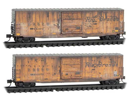50' Boxcar with 10' Door, No Roofwalk, Short Ladders - Ready to Run -- Denver & Rio Grande Western #64073 (Weathered, Aspen Gold, Flying Grande Log