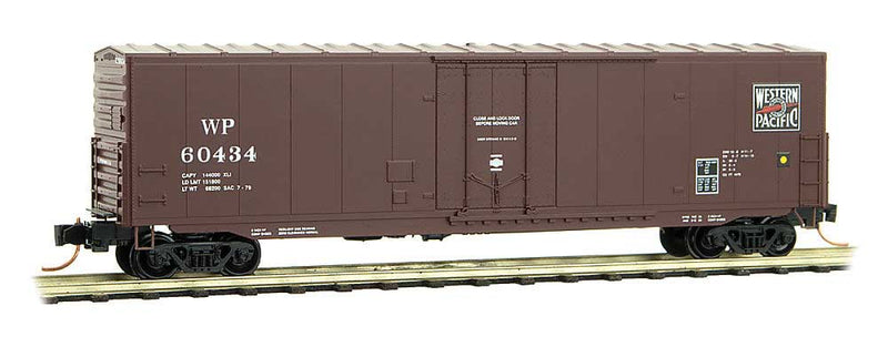 50' Boxcar w/8' Plug Door, No Roofwalk, Short Ladders - Ready to Run -- Western Pacific 60434 (Boxcar Red, black, white, Feather River Logo)