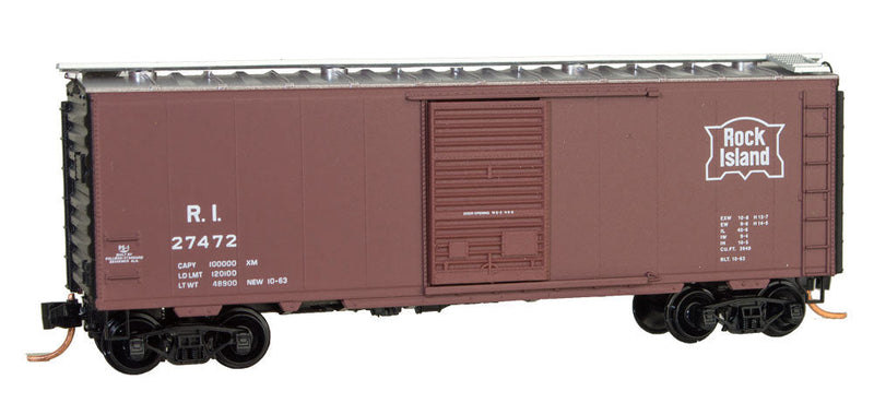 40' Single-Door Boxcar - Ready to Run -- Rock Island #27472 (Boxcar Red, black, 1972 Series #5)