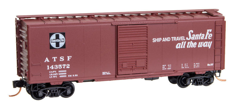40' Single-Door Boxcar - Ready to Run -- Santa Fe #143572 (Boxcar Red, Ship and Travel Slogan, 1972 Series #7)