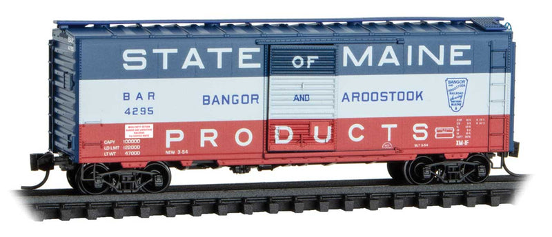 40' Single-Door Boxcar - Ready to Run -- Bangor & Aroostook #4295 (State of Maine, blue, white, red)