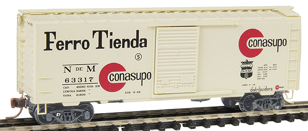 40' Single-Door Boxcar - Ready to Run -- National Railways of Mexico #63317 (Cream w/red & black Conasupo logo)