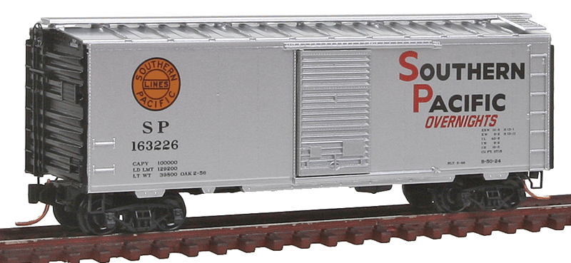 40' Single-Door Boxcar - Ready to Run -- Southern Pacific #163226 (Overnights, silver, yellow, red, black, Lines Logo-1