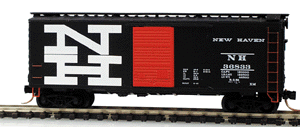 40' Standard Boxcar w/Single Door -- New Haven #36833 (black w/white lettering & orange Youngstown doors)