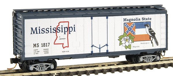 50 State Car Series 40' Plug-Door Boxcar (Aluminum, dark blue) -- Mississippi #1817 - #37 in Series