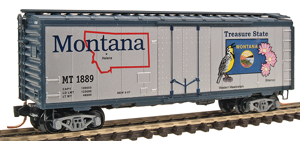 50 State Car Series 40' Plug-Door Boxcar (Aluminum, dark blue) -- Montana #1889 - #49 in Series