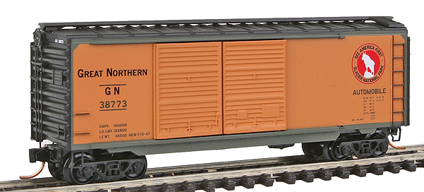 40' Standard Double-Door Boxcar -- Great Northern #38773 (Omaha Orange, Pullman Green Sides, black Ends)