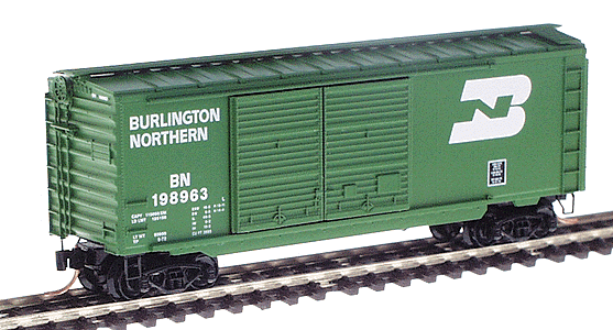 40' Standard Boxcar Double Doors -- Burlington Northern #198963 (Cascade Green)