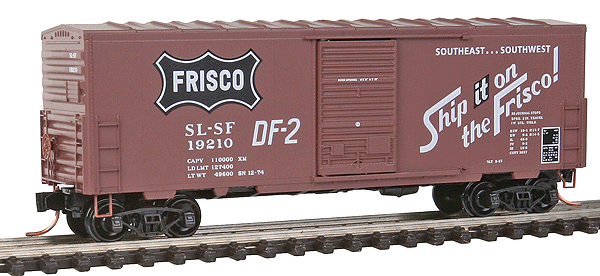 40' Single-Door Boxcar No Roofwalk - Ready to Run -- St. Louis-San Francisco #19210 (Boxcar Red, Coonskin Logo, Ship It on Frisco