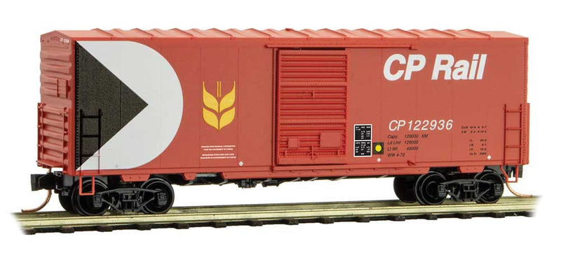 40' Single-Door Boxcar No Roofwalk - Ready to Run -- Canadian Pacific 122936 (Action Red, white, black, Wheat Sheaf, Multimark)