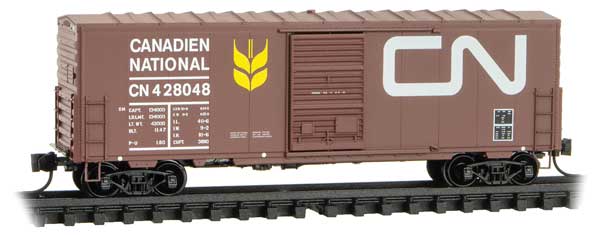 40' Single-Door Boxcar No Roofwalk - Ready to Run -- Canadian National #428048 (Boxcar Red, white, yellow Wheat Sheaf)