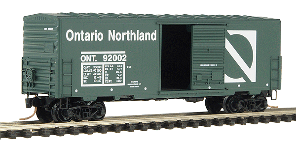 40' Standard Single Door Boxcar; No Roofwalk -- Ontario Northland #92002 (green, white lettering)