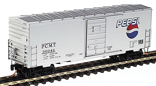 40' Standard Boxcar Single Door, No Roofwalk -- Pepsi Cola #30042 (Aluminum w/black lettering; red, white, & blue logo)
