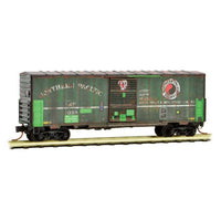 40' Single-Door Boxcar No Roofwalk - Ready to Run -- Northern Pacific 1053 (Weathered, green, Monad Logo, North Coast Slogan)