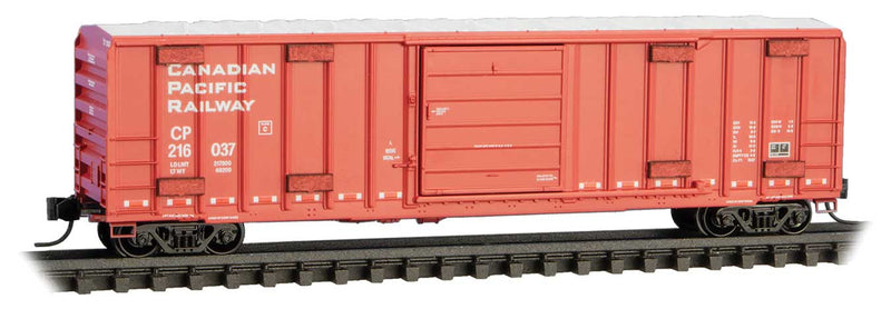 50' Rib-Side Single-Door Boxcar, Vented, No Roofwalk - Ready to Run -- Canadian Pacific #216037 (red, silver, white, Block Lettering)