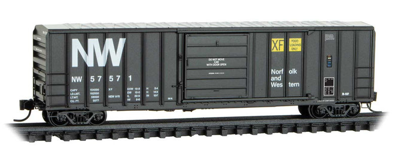 50' Rib-Side Single-Door Boxcar No Roofwalk - Ready to Run -- Norfolk & Western #57571 (black, white, NW Logo)