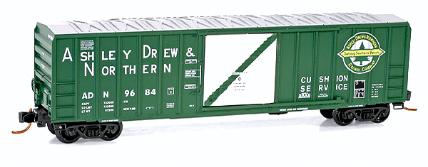 50' Ribside Boxcar Single Door No Roofwalk -- Ashley, Drew & Northern (Green, White Door, Aluminium Roof)