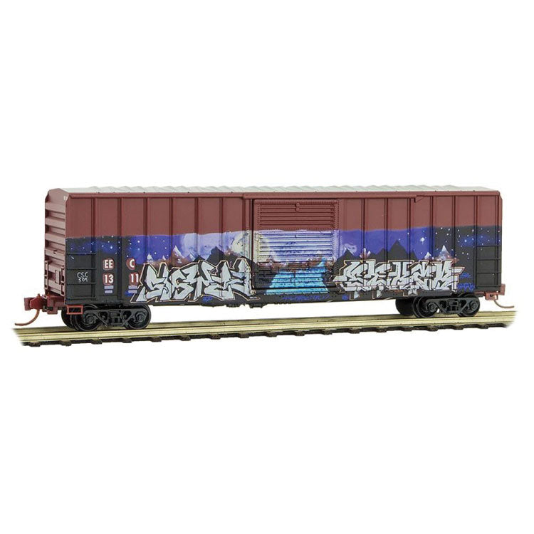 50' Rib-Side Single-Door Boxcar No Roofwalk - Ready to Run -- East Erie Commercial EEC #1311 (Weathered, Boxcar Red, Graffiti)-1
