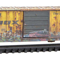 50' Rib-Side Single-Door Boxcar No Roofwalk - Ready to Run -- San Luis Central #1161 (Weathered, Ex-Railbox, yellow, graffiti, Series #6)