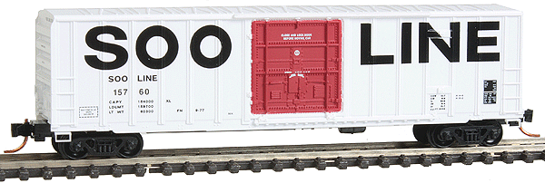 50' Rib-Side Plug-Door Boxcar, No Roofwalk - Ready to Run -- Soo Line #15760 (white, red, black)