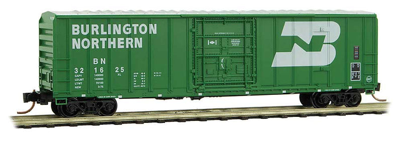 50' Rib-Side Plug-Door Boxcar No Roofwalk - Ready to Run -- Burlington Northern 321625 (Cascade Green, white, Large Logo)