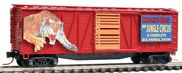 40' Outside-Braced Single-Door Wood Boxcar - Ready to Run -- Ringling Bros. and Barnum & Bailey(TM) Big Top Extravaganza Tiger Car