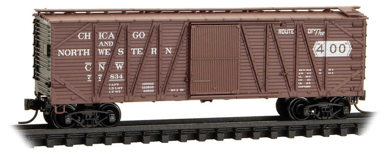 40' Outside-Braced Single-Door Wood Boxcar - Ready to Run -- Chicago & North Western #77834 (Boxcar Red, white, 400 Logo)