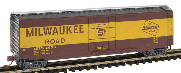 50' Plug-Door Boxcar - Ready to Run -- Milwaukee Road #2623 (Boxcar Red, yellow, Billboard Lettering, Large Logo)