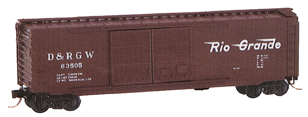 50' Standard Double-Door Boxcar -- Denver & Rio Grande Western #63505 (Boxcar Red, white w/"Flying" Rio Grand