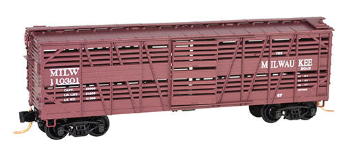 40' Despatch Wood Stock Car - Ready to Run -- Milwaukee Road #110301 (Boxcar Red, Stepped Lettering)