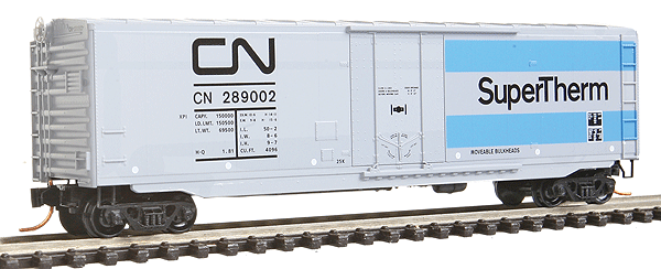 50' Plug-Door Boxcar No Roofwalk - Ready to Run -- Canadian National #289002 (gray, blue, Supertherm Graphics)