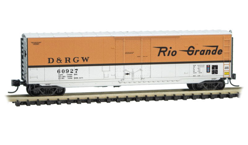 50' Plug-Door Boxcar No Roofwalk - Ready to Run -- Denver & Rio Grande Western 60927 (Aspen Gold, silver, black)