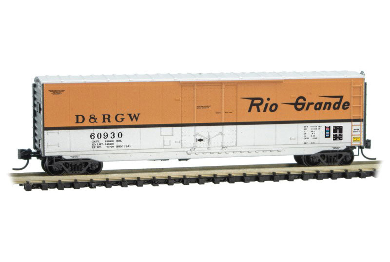 50' Plug-Door Boxcar No Roofwalk - Ready to Run -- Denver & Rio Grande Western 60930 (Aspen Gold, silver, black)