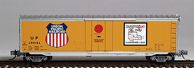 50' Plug Door Boxcar -- Union Pacific #490164 (yellow w/aluminum roof, "Automated Railway" & shiel