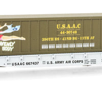 50' Steel Flatcar w/40' Container Load - Ready to Run -- USAAC #667437 (Caboose, #1 in WWII Nose Art Series)