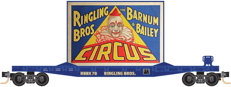 50' Fishbelly-Side Flatcar with Side-Mount Brake Wheel - Ready to Run -- Ringling Bros.(R) Clown Billboard Series Car RBBX 78