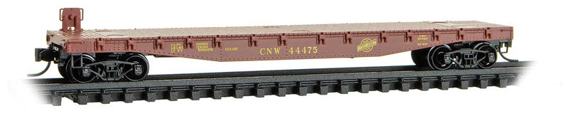 50' Fishbelly-Side Flatcar with Side-Mount Brake Wheel - Ready to Run -- Chicago & North Western #44475 (Boxcar Red, yellow)