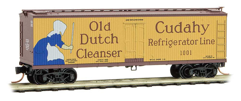 40' Double-Sheathed Wood Reefer - Vertical Brake Wheel - Ready to Run -- Cudahy Refrigerator Line 1001 (yellow, Boxcar Red, Old Dutch & Puritan Lard)-1