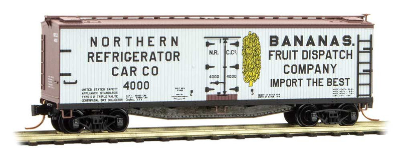 40' Double-Sheathed Wood Reefer with Vertical Brake Wheel - Ready to Run -- Northern Refrigerator Car Company 4000 (Banana Service, white, Boxcar Red)