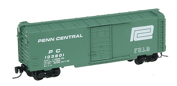 40' Standard Boxcar Single Door Magne-Matic Couplers -- Penn Central #103601 (PC Green-Lettered in White, w/White Hearld)