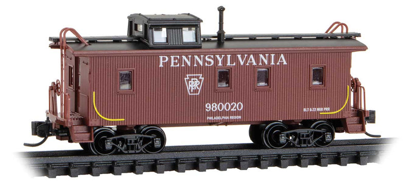 34' Wood-Sheathed Caboose w/Slanted Cupola - Ready to Run -- Pennsylvania Railroad #980020 (Tuscan, black, Plain Keystone)
