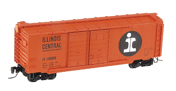 40' Standard Double-Door Boxcar w/Magna-Matic(R) Couplers -- Illinois Central #136996 (orange, black, black & white "Split I" herald)