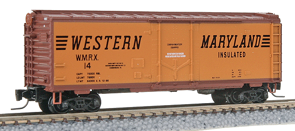 MDTC 40' Standard Boxcar, Single Plug Door -- Western Maryland #14 (Boxcar Red, Reefer Orange Sides)
