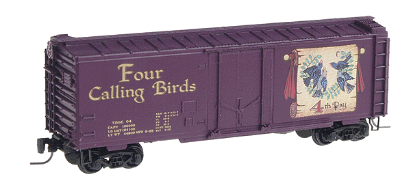 12 Days of Christmas Series; 50' Plug Door Boxcar w/Magne-Matic Couplers -- #4 "Four Calling Birds"